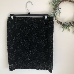 Black and Gold Lace Mini Skirt